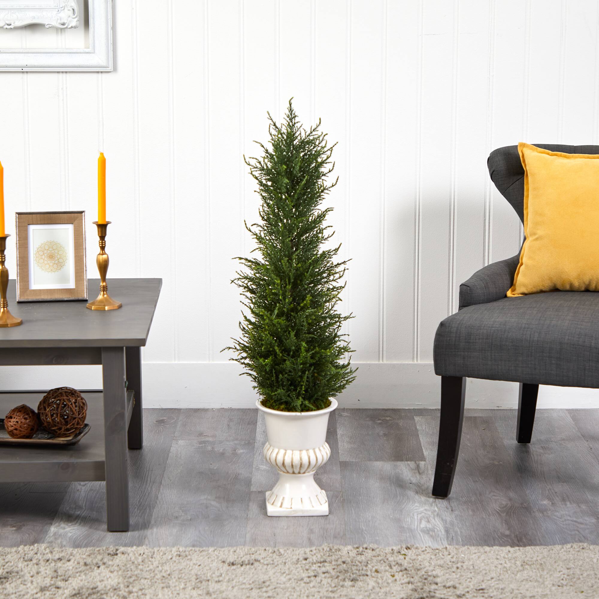 3ft. Cypress UV Resistant Artificial Tree in White Urn